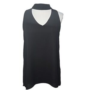 Veronica M. Black Chiffon Hi-Low Sleeveless Keyhole Highneck Top Small Layered